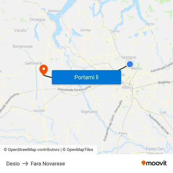 Desio to Fara Novarese map