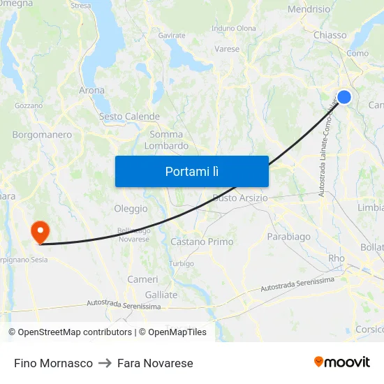 Fino Mornasco to Fara Novarese map