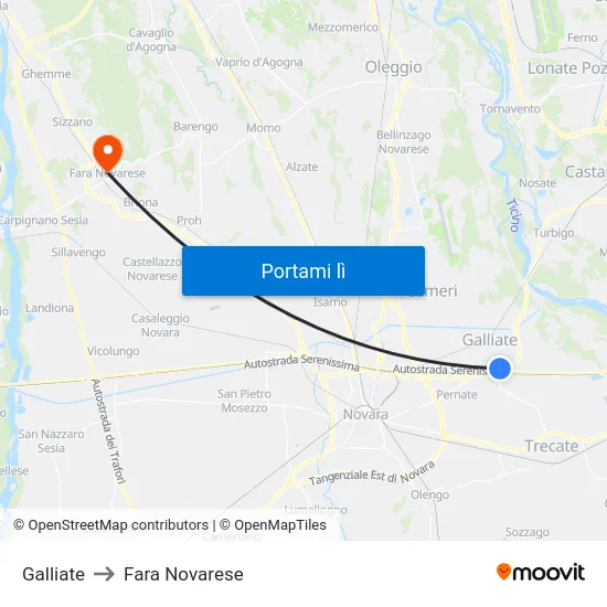 Galliate to Fara Novarese map