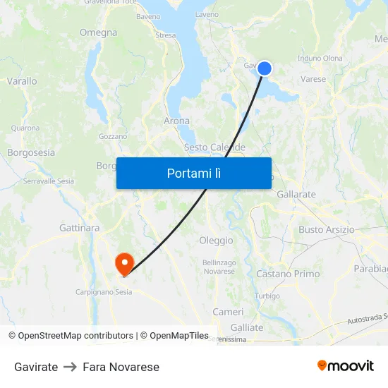 Gavirate to Fara Novarese map