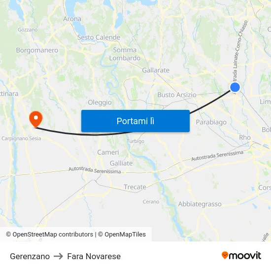 Gerenzano to Fara Novarese map