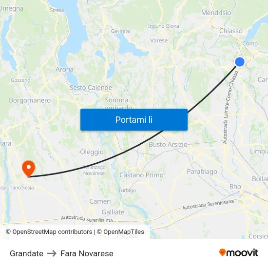 Grandate to Fara Novarese map