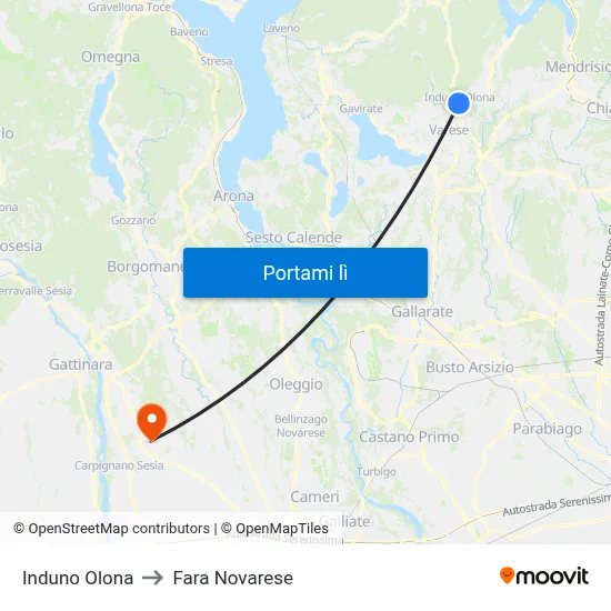Induno Olona to Fara Novarese map