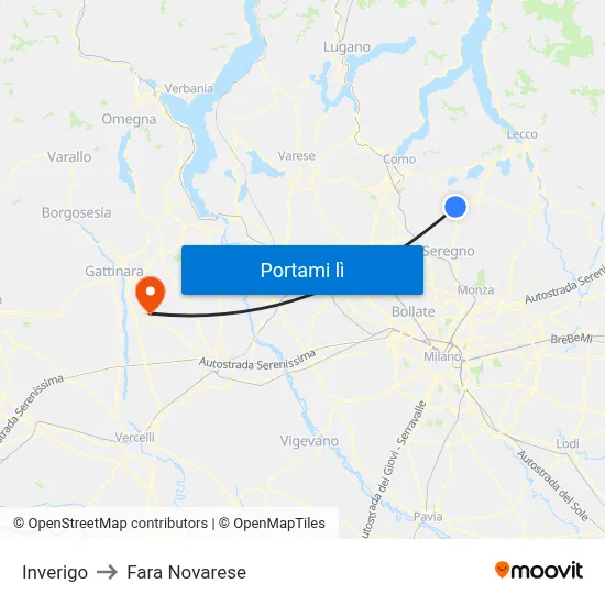 Inverigo to Fara Novarese map