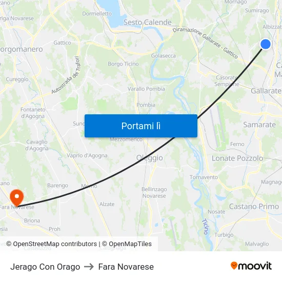 Jerago Con Orago to Fara Novarese map