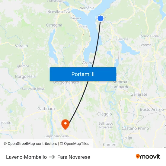 Laveno-Mombello to Fara Novarese map