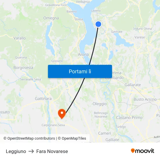 Leggiuno to Fara Novarese map
