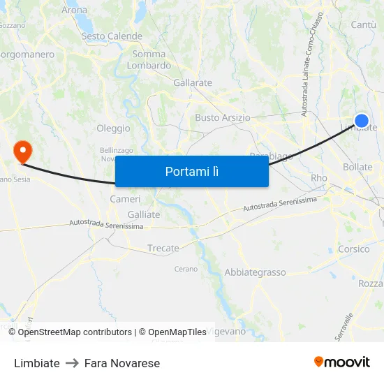 Limbiate to Fara Novarese map