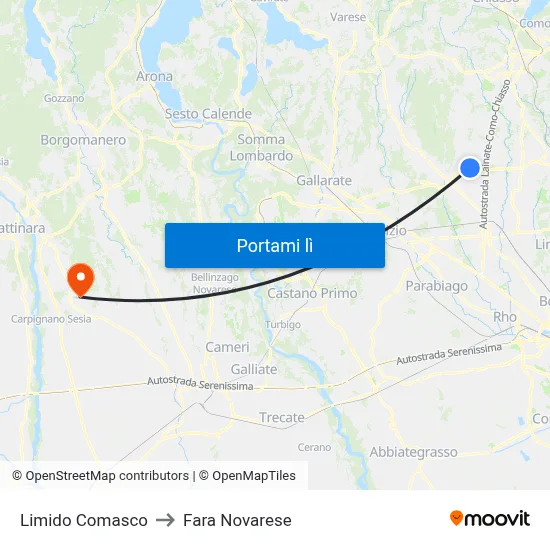 Limido Comasco to Fara Novarese map