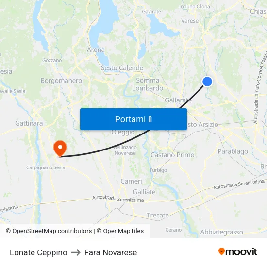 Lonate Ceppino to Fara Novarese map