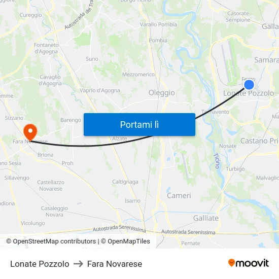 Lonate Pozzolo to Fara Novarese map