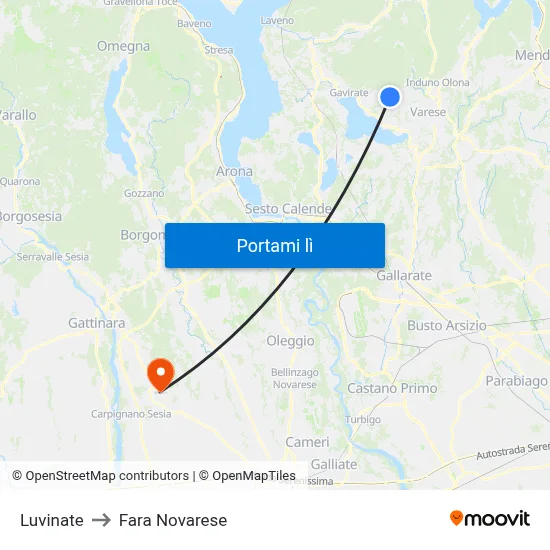 Luvinate to Fara Novarese map