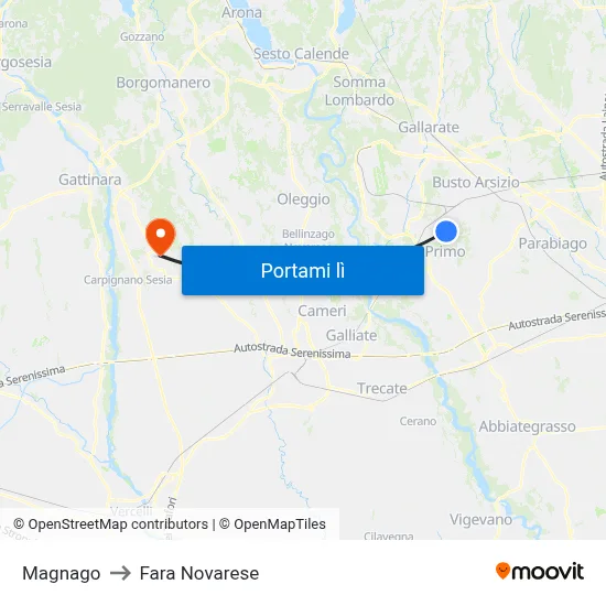 Magnago to Fara Novarese map
