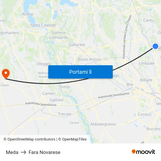 Meda to Fara Novarese map