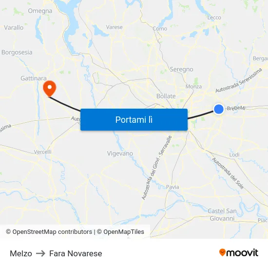 Melzo to Fara Novarese map