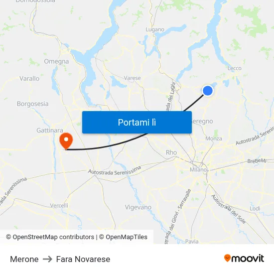 Merone to Fara Novarese map