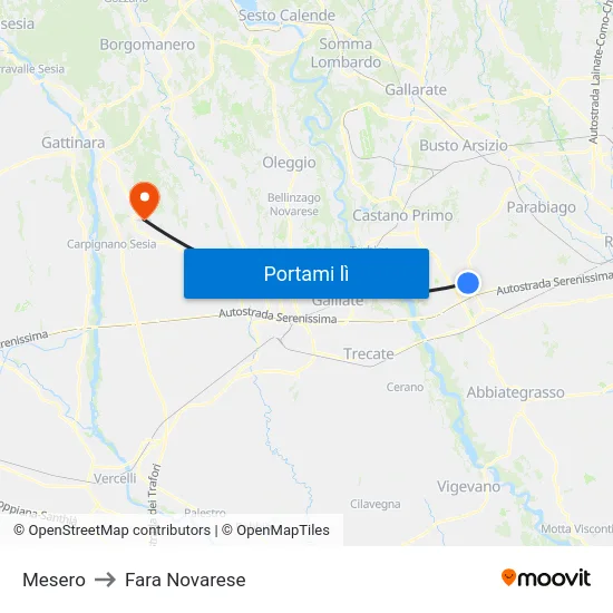 Mesero to Fara Novarese map