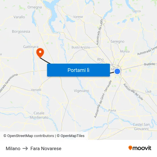 Milano to Fara Novarese map