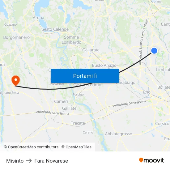 Misinto to Fara Novarese map