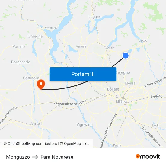 Monguzzo to Fara Novarese map