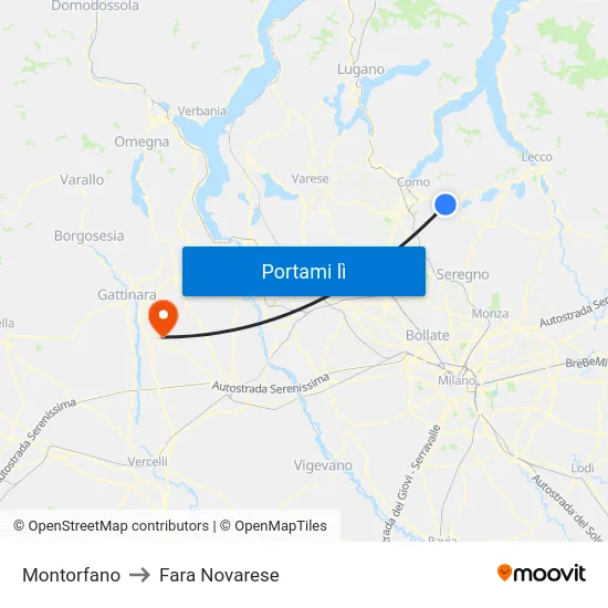 Montorfano to Fara Novarese map