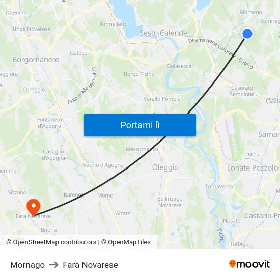 Mornago to Fara Novarese map