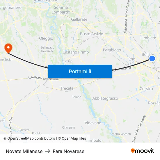 Novate Milanese to Fara Novarese map