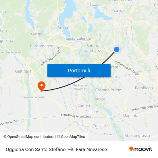 Oggiona Con Santo Stefano to Fara Novarese map