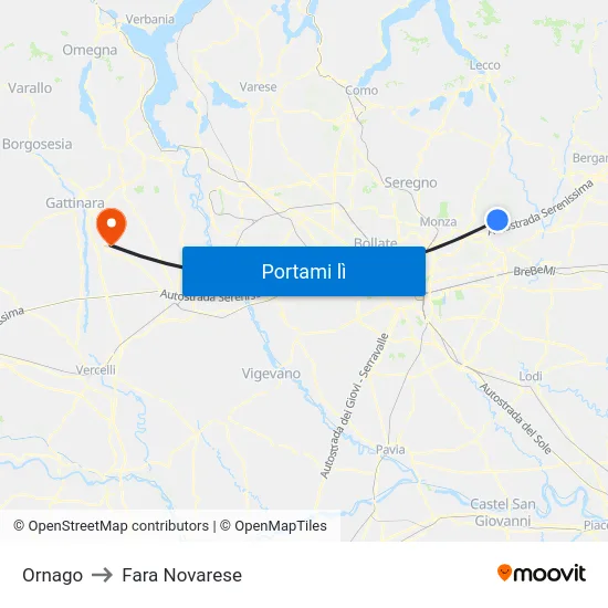 Ornago to Fara Novarese map