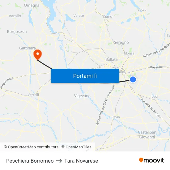 Peschiera Borromeo to Fara Novarese map