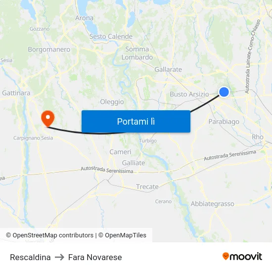 Rescaldina to Fara Novarese map