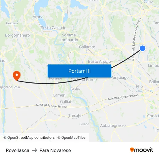 Rovellasca to Fara Novarese map