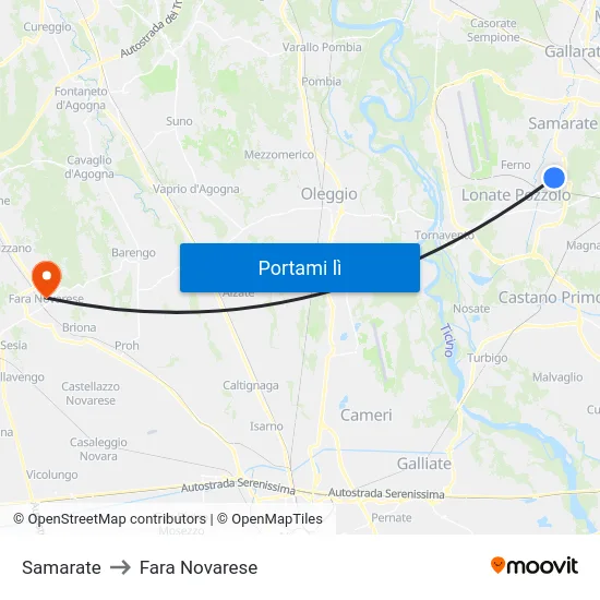 Samarate to Fara Novarese map
