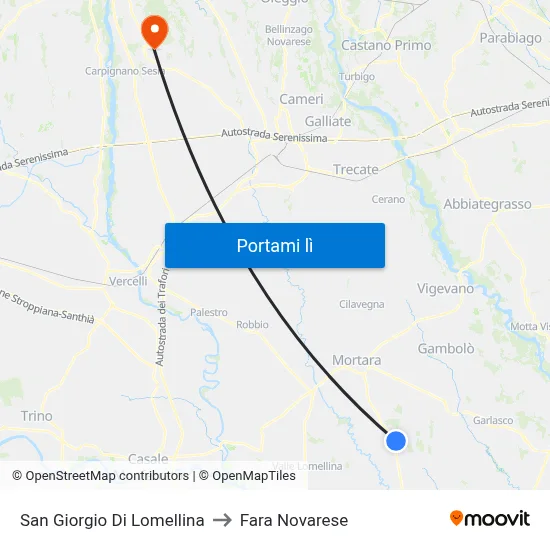 San Giorgio Di Lomellina to Fara Novarese map