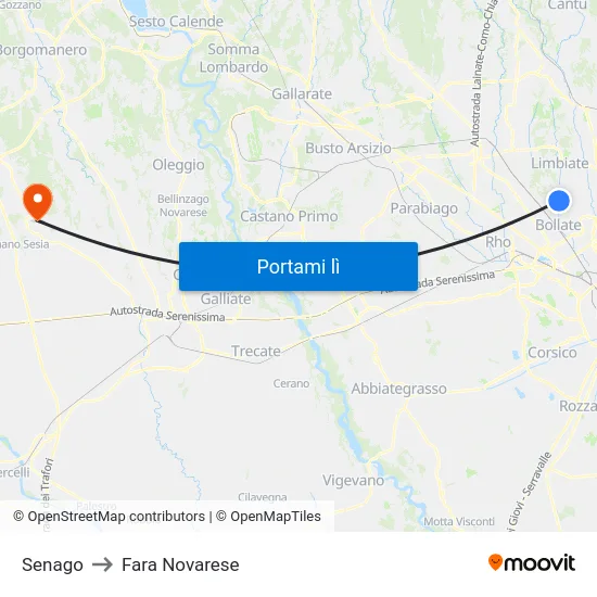 Senago to Fara Novarese map