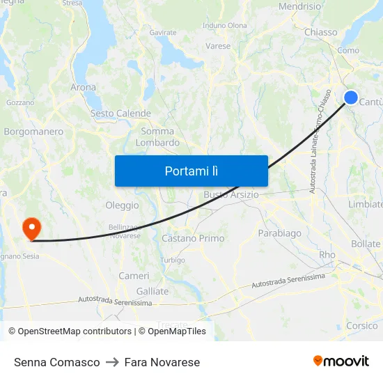 Senna Comasco to Fara Novarese map