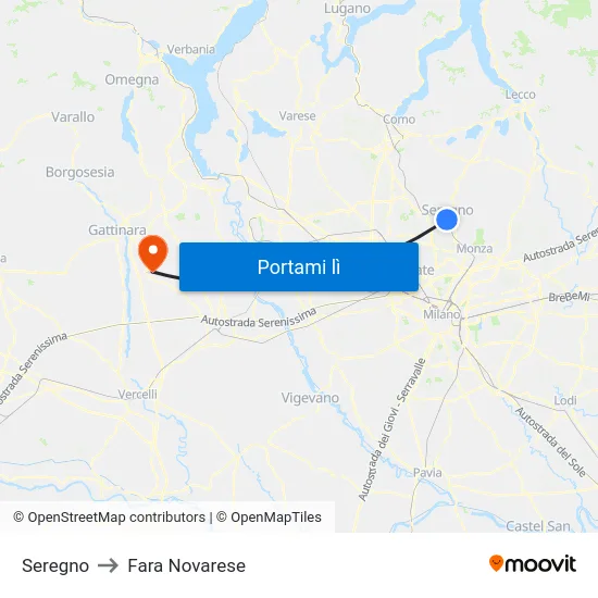 Seregno to Fara Novarese map