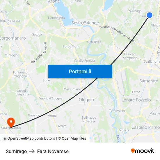 Sumirago to Fara Novarese map