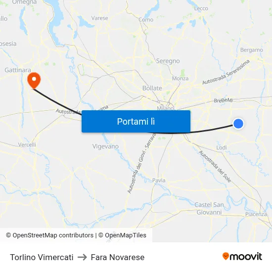 Torlino Vimercati to Fara Novarese map