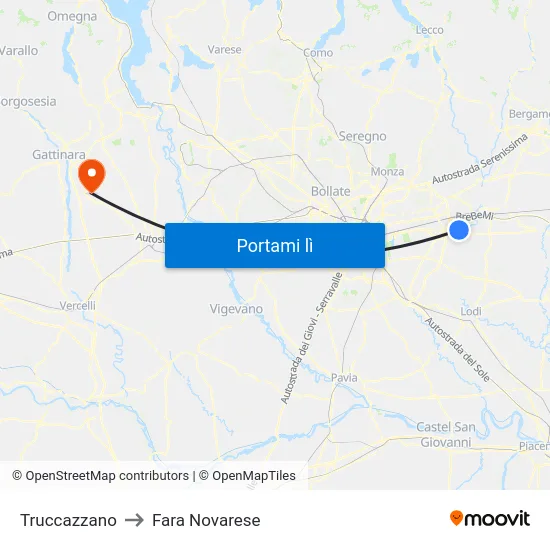 Truccazzano to Fara Novarese map