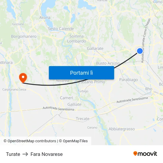 Turate to Fara Novarese map