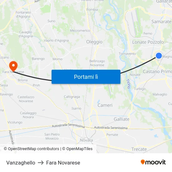 Vanzaghello to Fara Novarese map