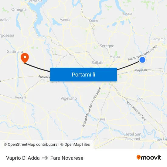 Vaprio D' Adda to Fara Novarese map