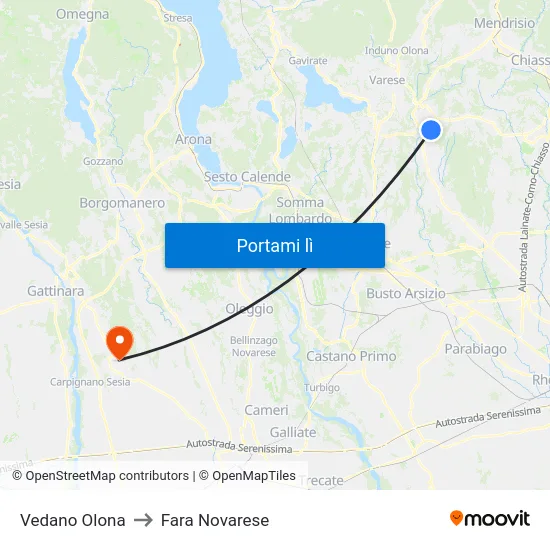 Vedano Olona to Fara Novarese map