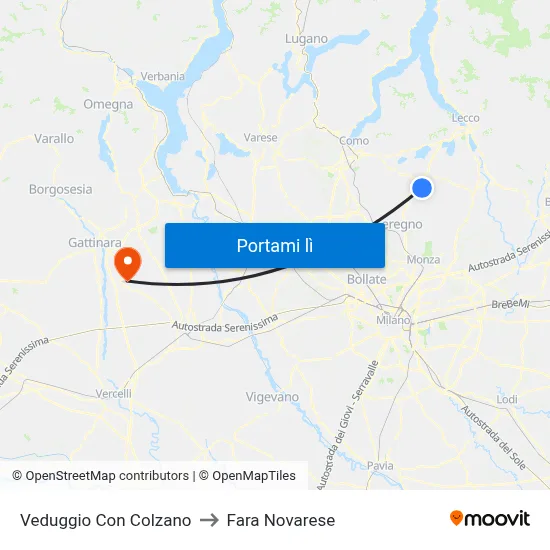 Veduggio Con Colzano to Fara Novarese map