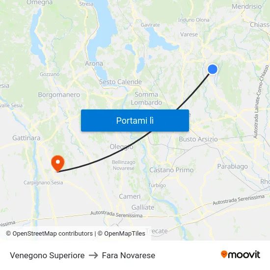 Venegono Superiore to Fara Novarese map