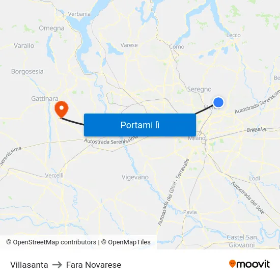 Villasanta to Fara Novarese map