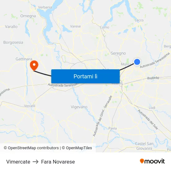 Vimercate to Fara Novarese map