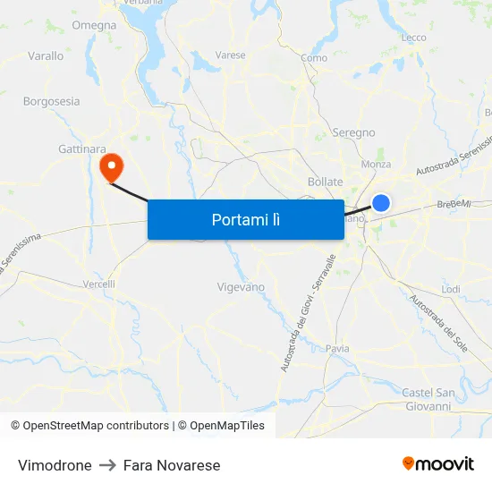 Vimodrone to Fara Novarese map