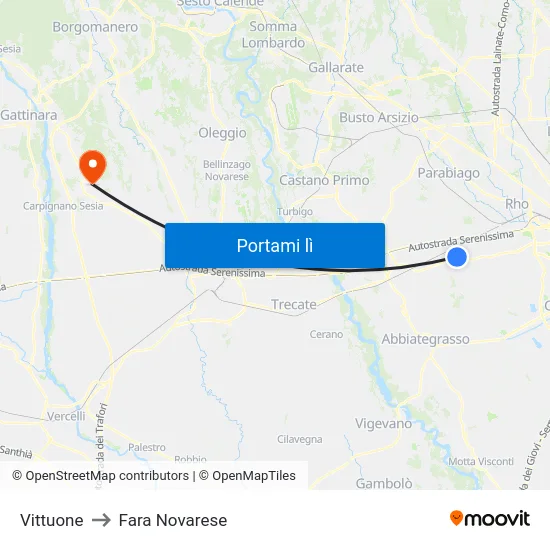 Vittuone to Fara Novarese map